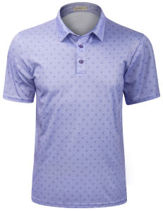Mens Quick Dry Performance Golf Polo Shirts Pattern Printed Short Sleeve Summer Casual Athletic Collared Shirt
