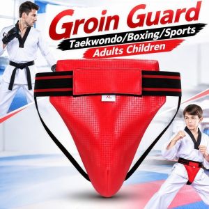 COOLSOOL Adjustable Taekwondo Groin Guard Shockproof Breathable Martial Arts Protector Training-Grade Stretchy Boxing Groin Pad Adults Children