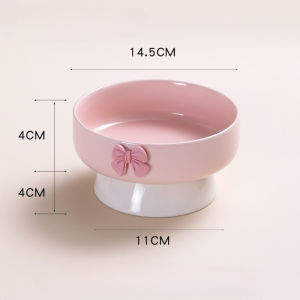 Meilovmao Ceramic Raised Cat Bowl Weighted Anti Tipping Neck Protection Kitten Water Dish Mangkuk Seramik