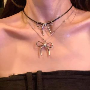 GLOWLITE Classic Bowknot Necklace Silver Alloy Bowk Clavicle Chain Beauty Light Luxury Snake Chain Choker Party