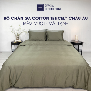 Bộ chăn ga gối lụa Cotton Tencel Cao Cấp (Áo) Changmi Bedding 60S siêu mềm mượt và mát lạnh - Xanh Army