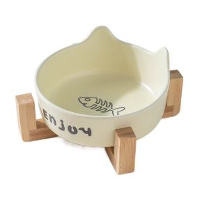 BENGPEN Ceramic Pet Bowl Cute Prevent Tipping Cat High Foot Bowl Multi-use Large Capacity Pet Drinking Feeder Neck Protection