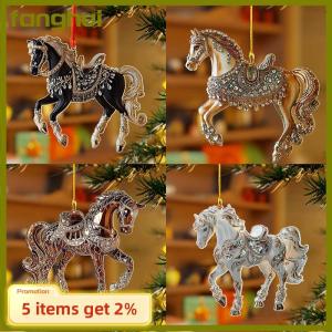 fanghui 2D Acrylic Horse Car Rearview Mirror Pendant Charm Christmas Tree Ornament New Year Hanging Decoration