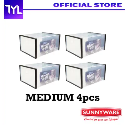 Sunnyware Shoemate Medium 4pcs Shoe Mate Stackable Transparent Plastic Shoe Organizer Shoe Box Shoebox Shoes
