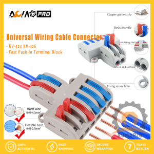 AumoPro Universal Wiring Cable Connector Safety Wiring Conductors Terminal Block KV-424 KV-426 Fast Push-in Terminal Block 2 Input 4 Output/2 Input 6 Output Wire Connector Cage