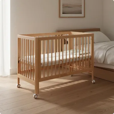 Multifunction Beech Crib Solid Wood Wooden Baby Crib Finish Movable Baby Bed Easy to Clean for Newborns Babies Toddlers Nursery Bedroom
