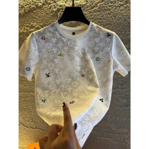 Summer New Fashionable Mens Round Neck Light Luxury Versatile Heavy Embroidery T-shirt