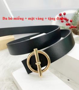 Thắt lưng da bò mặt O xiên bấm lỗ 3.3cm cao cấp tặng kèm đinh đục lỗ