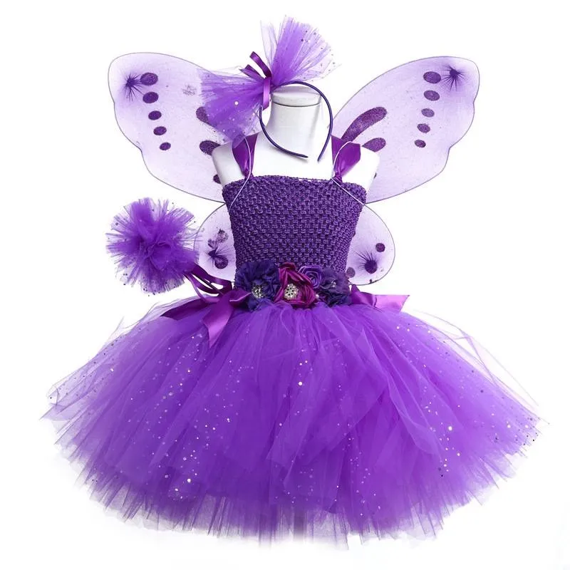 1-12Y Baby Girl Elegant Purple Butterfly Fairy Costumes Lining