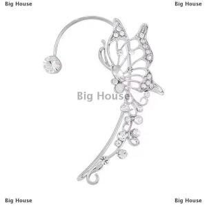 [COD] Big House ต่างหูแฟชั่นรูปผีเสื้อเอลฟ์ประกายคริสตัลเป็นประกายต่างหูที่หนีบหูอันหรูหราสำหรับผู้หญิงเครื่องประดับงานแต่ง