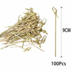 100Pcs Disposable Bamboo Knot Skewers Barbeque Fruit Stick