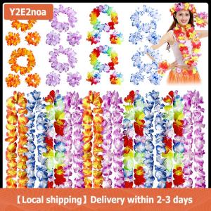 【Local shipping】 4Pcs set Hawaiian Artificial Flowers Leis Necklace Garland Headband Wedding Birthday Beach Tropical Party Decoration