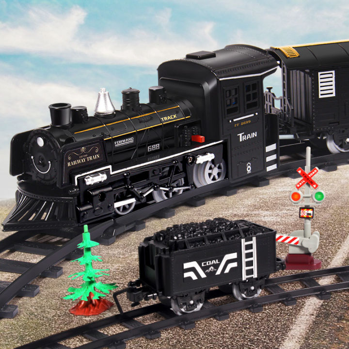 Children's retro steam train electric train track toy boy simulation