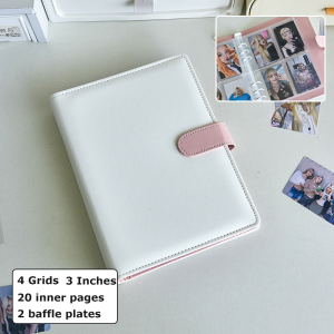 【SG】A5 Photo Albums PU Photocard Binder with 4 Grids Card Pages Binder Magnetic Clip DIY Binder 20 pages Album Cards Organizer