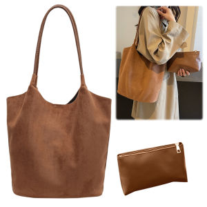 Casual Women Cross Body Bag Faux Suede Slouchy Shoulder Bag for Work and Shopping in Neutral Tones