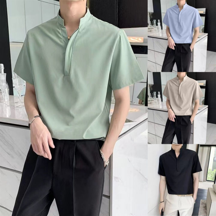 Korean Polo for Men Long Sleeve Chinese Collar 6 Colors 3 Sizes Casual ...