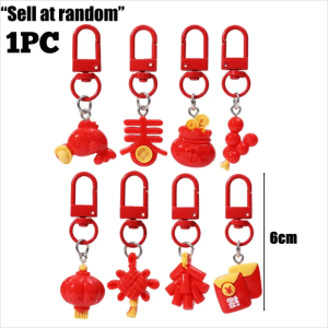4PCS Chinese New Year Series Pendant Keychain Cute Red Packet Envelope Lantern Bag Pendant Chinese Knot Lucky Charms Backpack Decoration Spring Festival Supplies