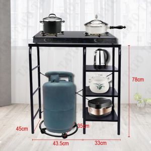 Gas Stove Kitchen Rack Metal Stand with LPG Tank Holder Storage Shelf Rice Cooker Organizer for Kitchen and Small Space