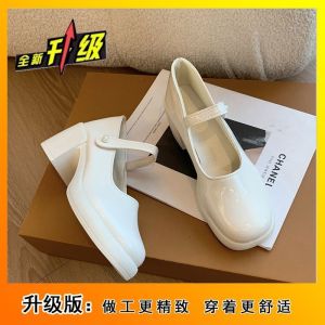[Free Shipping] White Chunky-Heeled Pumps Perfect With A Skirt New Autumn Collection WomenS Shoes