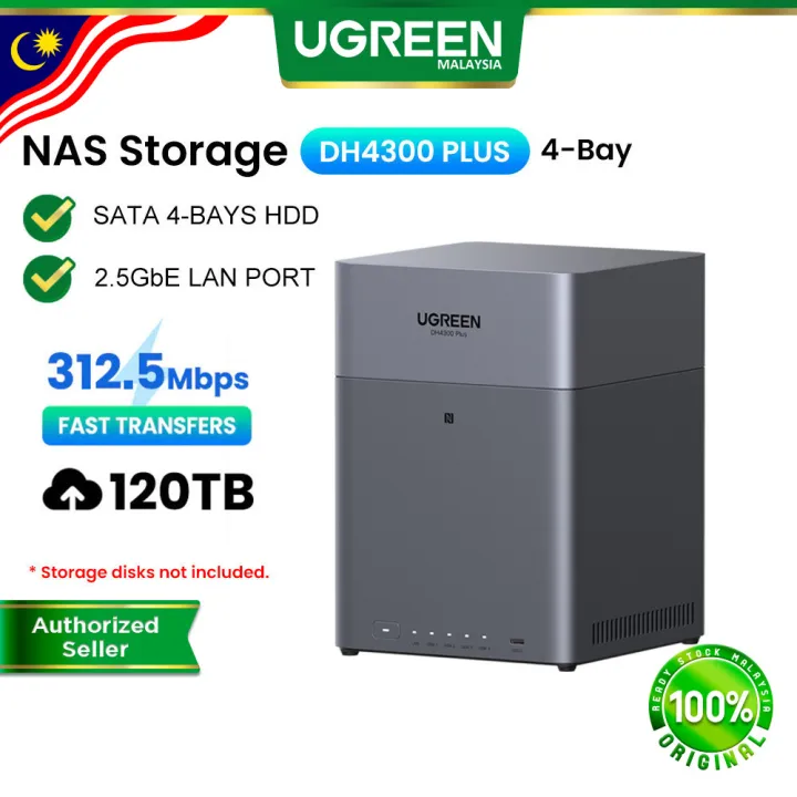UGREEN NASync DH4300 Plus 120TB NAS Cloud Storage Backup Diskless SATA 4-Bay Hard Disk HDD 2.5GbE LAN 8GB RAM HDMI 4K Video Streaming File Sharing