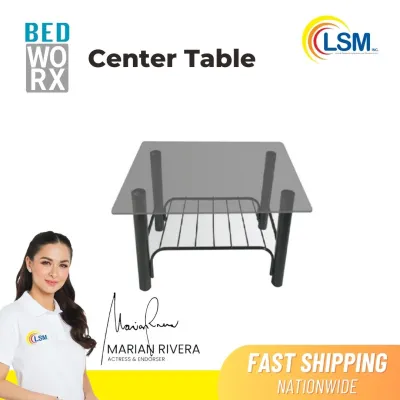 LSM Big Glass Center Table for Living Room (Black Tempered Glass and Black Iron Frame)