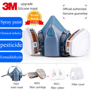 COD Stok Sedia Topeng Muka topeng muka k95 anti bakteria 7 Dalam 1 Sut 3M 7502 Facepiece Respirator Pelindung Muka Painting Spray Organic Vapors Safety Sut Penapis Respirator dengan Penapis Anti-Habuk Anti-kabut dan Jerebu PM2.5 Alat Pelindung Cat Topeng