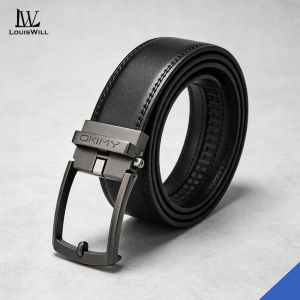 LouisWill Fashion Mens Belt Automatic Buckle Imitation Needle Buckle Belts Soft PU Leather Belt Retro Litchi Pattern Belt 120cm Scratch Resistant Belts Business Belt Leisure Belt Gentlemen Belt for Men