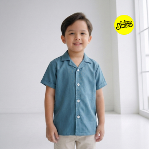 Bronkis Junior Kemeja Anak Laki Laki Premium Rayon Warna Biru Wardah Polos