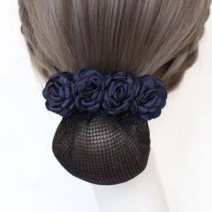 hairnet for women for work ribbon hair bun buns for hair bow hair clip with net hair clips women fashion 发夹 YOCKY Satin Ladies Flight Attendant Snood Hair Accessories Barrette Pearl Lace Bow Hair Clip Bow Hair Net Hairgrips