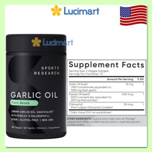 Viên uống tinh dầu tỏi Odorless Garlic Oil Pills 1000mg - thuần chay - Sports Research hũ 150 viên [Hàng Mỹ]