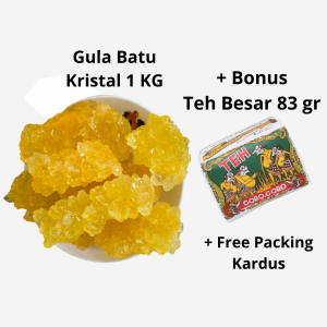 Gula Batu Kristal 1kg Asli + Bonus TehMelati Goro Goro Besar 83 gr Jumbo
