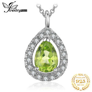 JewelryPalace Pear Natural Peridot 925 Sterling Silver Halo Pendant Necklace for Women Fashion Gemstone Jewelry Wedding Gift