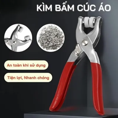 Kềm Bấm Nút Kim Loại 9.5mm – Dụng Cụ Gắn Nút Quần Áo Túi Xách Handmade DIY Tại Nhà – Tặng 50 Nút