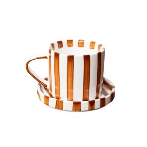 GUHEHARD Vẽ bằng tay Bộ đĩa và cốc cà phê sọc Cổ điển Chịu nhiệt Cốc uống nước Thời trang Gốm sứ Cốc đôi Latte