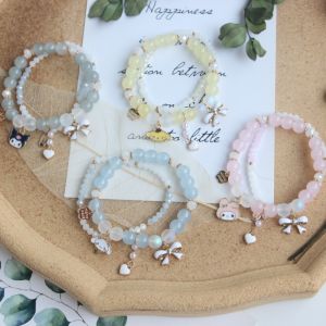 Sanrio Sweet Cute Bracelet Kawaii Anime Melody Kuromi Cinnamoroll Crystal Beaded Bracelet For Girl Ins Style Jewelry Party Gift