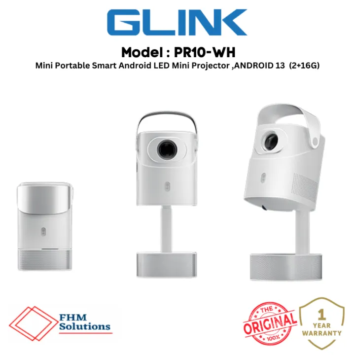 GLINK (PR10-WHITE) Portable Android 13 Mini 4K Projector – Remote Control | Up to 140" Display