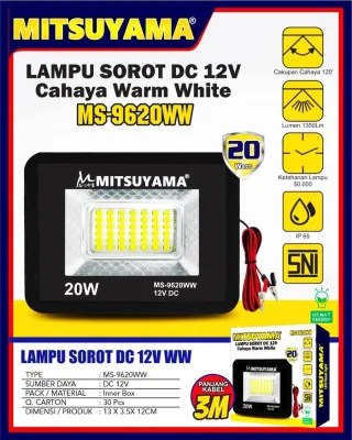 Galeri Online - Lampu Sorot DC 20 Watt Tembak 12V IP65 Mitsuyama MS-9620DC Floodled / Lampu Sorot LED 20 Watt / Lampu Tembak LED 20 Watt / Lampu Sorot Tembak DC Aki Jepit Cahaya Cool White Putih atau Cahaya Warm White atau Cahaya Merah atau Hijau