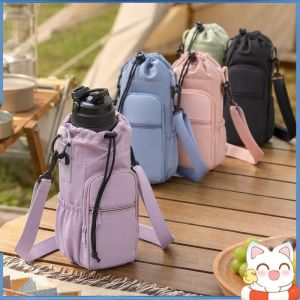 Water Bottle Carrier Bag Nylon Cup Sleeve With Adjustable Strap Phone Pouch For Travel Hiking