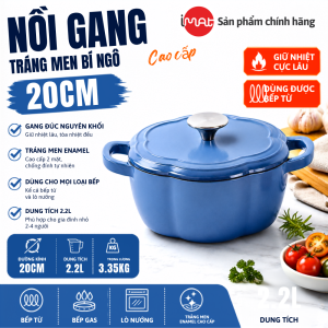 Nồi Gang Tráng Men iMat Hình Bí Ngô 20cm – Sản Phẩm Dùng Hầm Ninh Cao Cấp Cho Gia Đình 2-4 Người