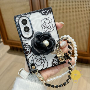 For Phone Case TPU Keychain Chain Plating Fold Rose Translucent Phone Case For i 15 Cover 手机壳 Aesthetic Korean Cute
