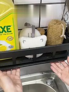 Kitchen Sink Organizer Rack Wall-mounted Sponge Soap Holder Storage Dishwashing Rack Cloth Drainer