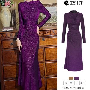 ZYHT EraVogue Womens Dresses Purple Dresses Coffee Colors Long Sleeve Dresses Fishtail Dresses Glossy Dresses Hiso Dresses Vintage Dresses Occasion Dresses Party Dresses 30615