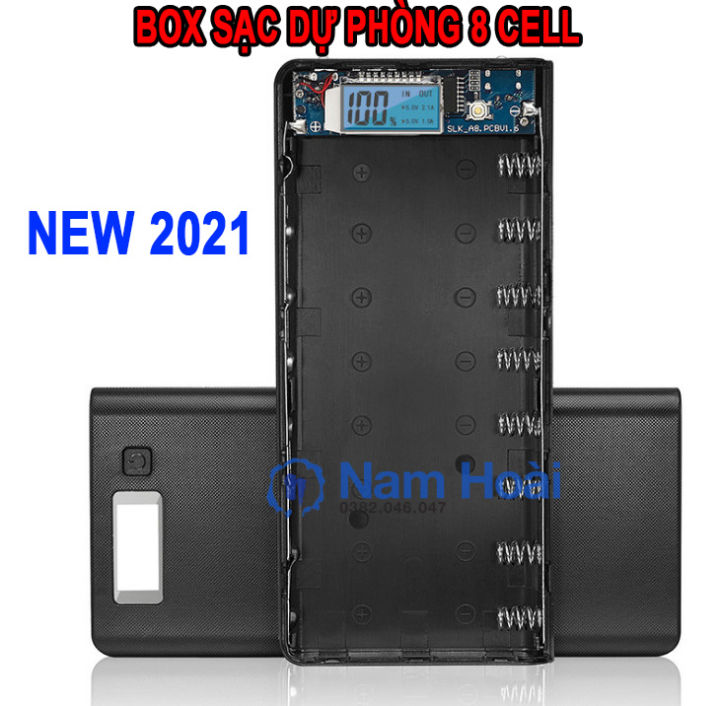 [HCM]Mạch Sạc dự phòng 2A Màn hình LCD + Box 8 cell pin 18650 không hàn A8 - Chống đảo cực pin Mẫu Mới 2024