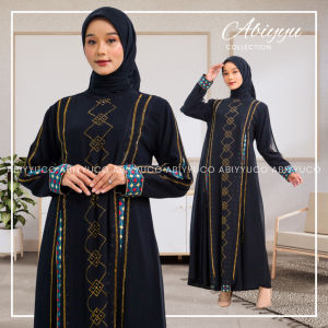 Abiyyuco TA9054 | Abaya Turkey Bordir dan Mote Turki Bahan Jersey mix Ceruty Terbaru Turky Mewah Elegan