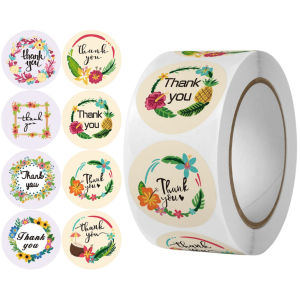 Sticker Thankyou 1Roll (500Pcs) Motif Flower & Daisy Thanks 25 CM Label Segel Order Serbaguna