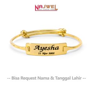 Gelang Anak Premium Ukir Nama & Tanggal Lahir Aksesoris Anti Karat Ajustable silver gold perempuan