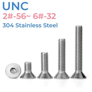 UNC 304 Stainless Steel Hex Hexagon Socket Flat Countersunk Head Screw Bolt 2#-56 4#-40 5/16-18 6#-32 US Coarse Thread