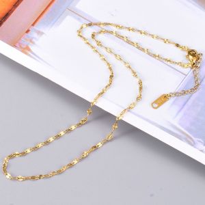 Dây chuyền titan nữ không gỉ mạ vàng kiểu mắt xích dẹp họa tiết nổi bật lấp lánh