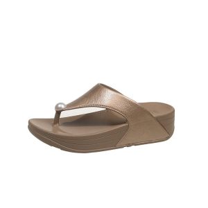 [Free Shipping] WomenS Wedge-Heeled Flip-Flops With Pearl Embellishments Designed For Outdoor Wear 2025 New Summer Collection Wedge-Heeled Beach Sandals