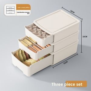 GOLDVAULT 3pcs/Set Drawer Type Underwear Storage Box Stackable Large Capacity Combination Storage Cabinet Clothes Organizer Bra Socks